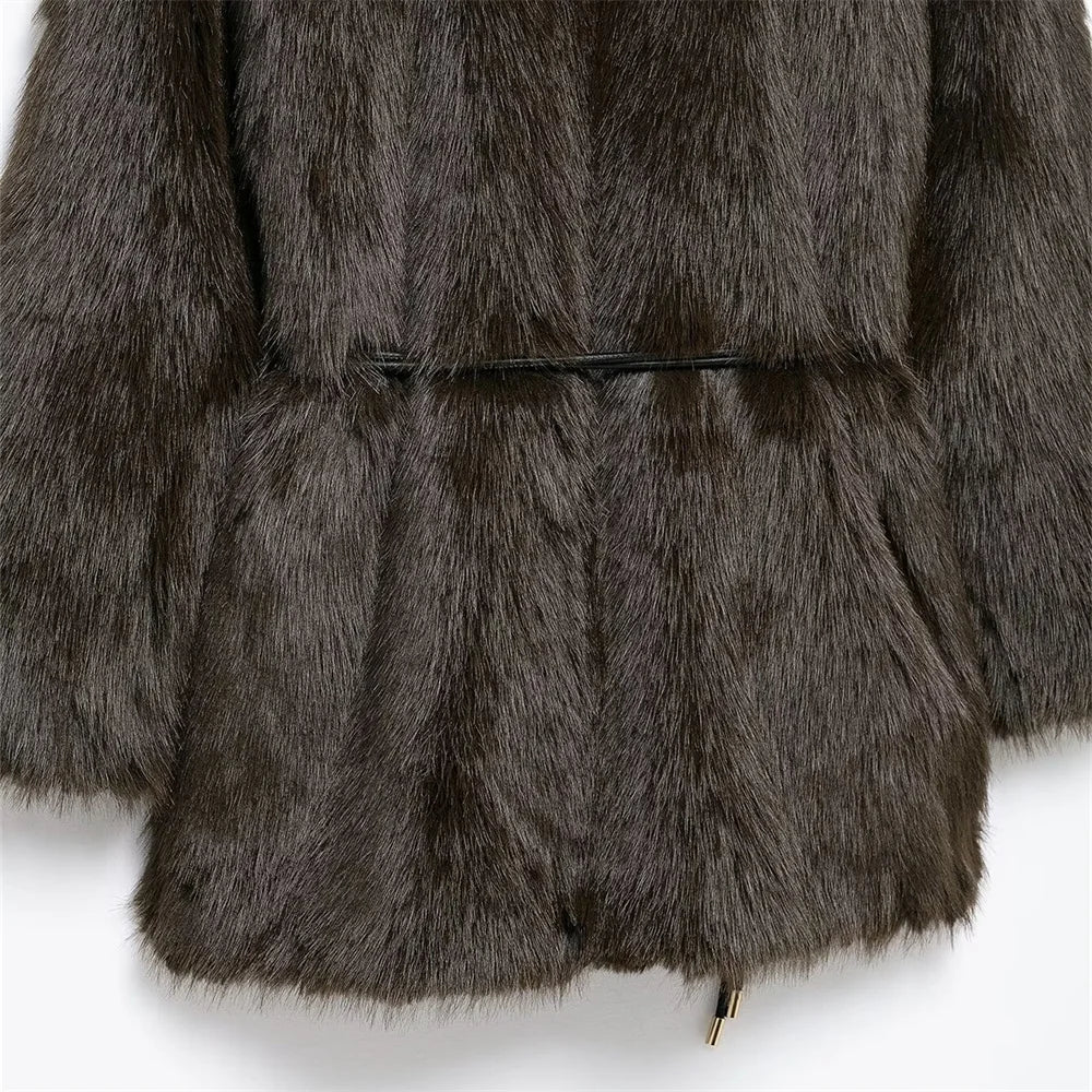 Fluffy Medium-Length Coat for Women